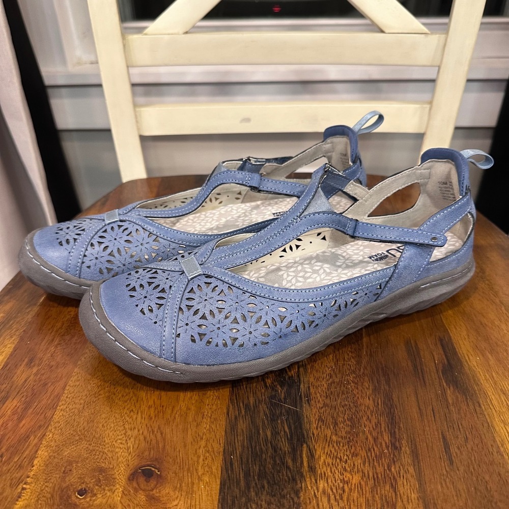 JBU Jambu Daffodil Blue Floral Laser Cut Mary Jane‎ Flats Memory Foam Womens 10M
